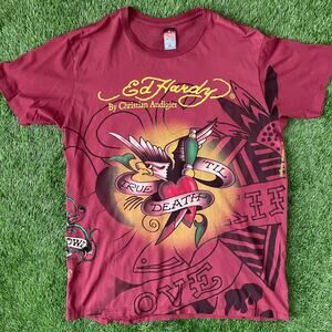 Ed Hardy True 'Till Death Maroon Tee